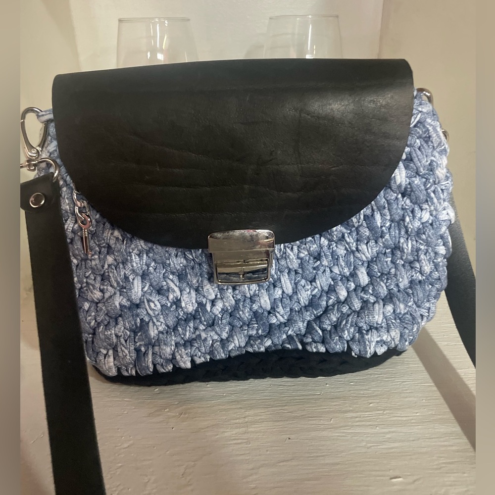 One of one Crochet leather bag..